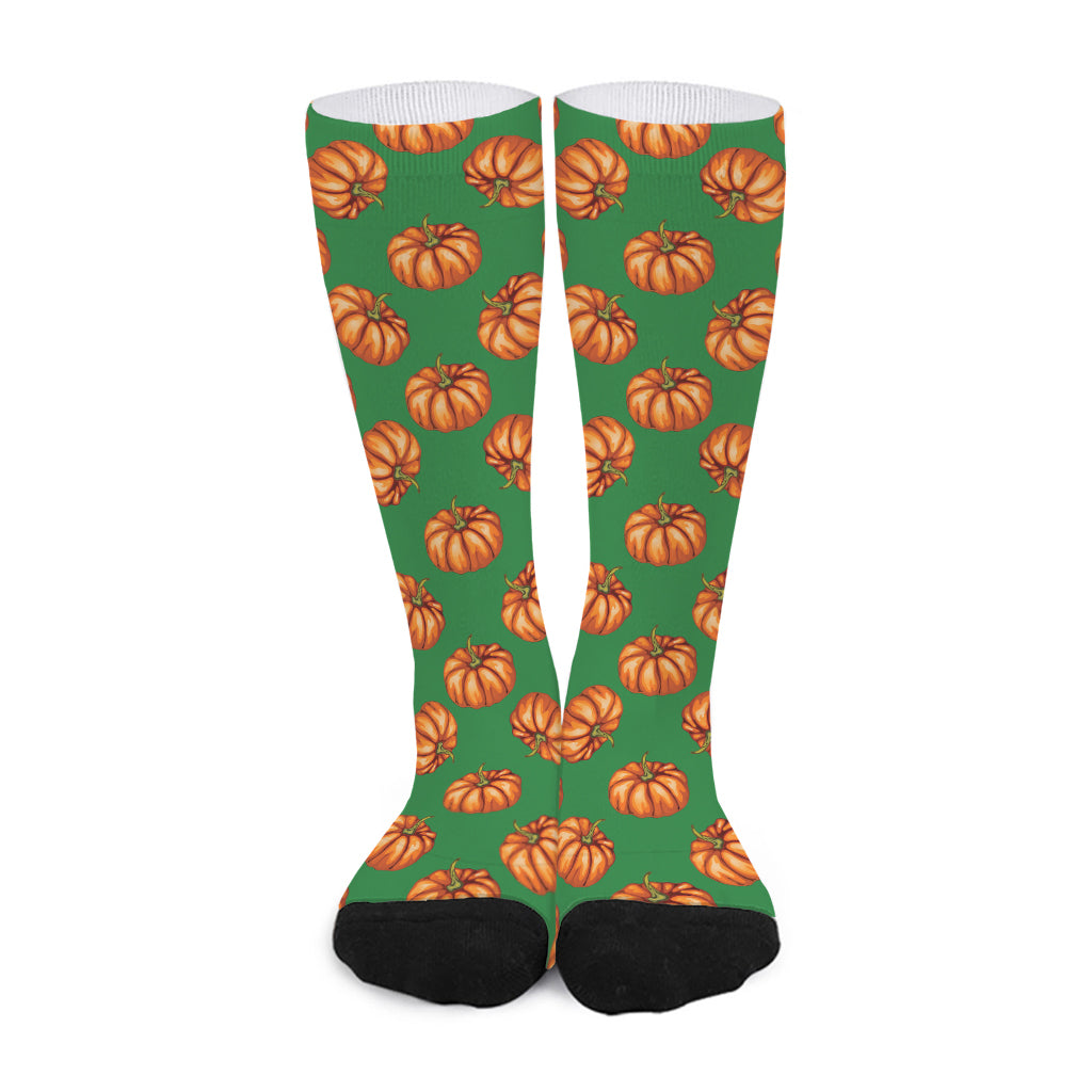 Green Pumpkin Pattern Print Long Socks