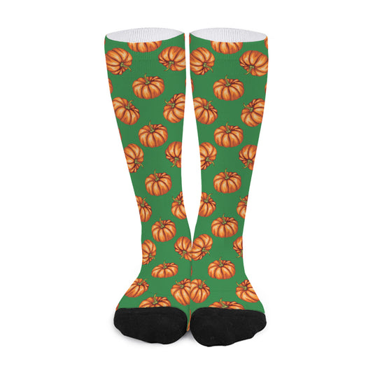 Green Pumpkin Pattern Print Long Socks