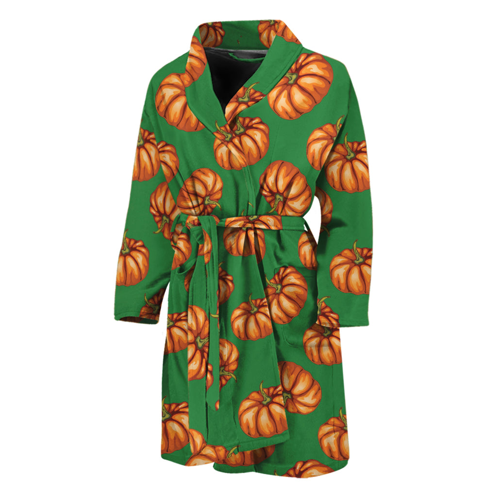 Green Pumpkin Pattern Print Men's Bathrobe