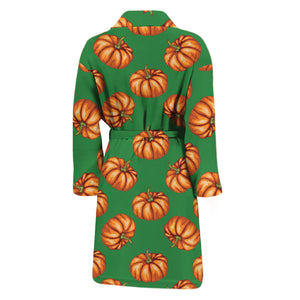 Green Pumpkin Pattern Print Men's Bathrobe