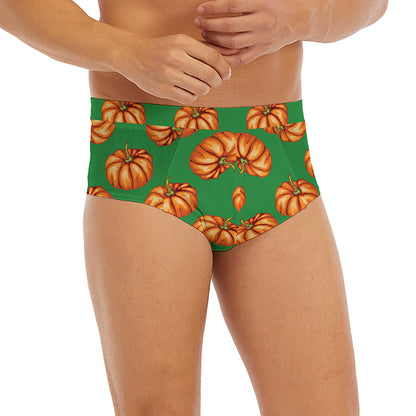 Green Pumpkin Pattern Print Men's Briefs