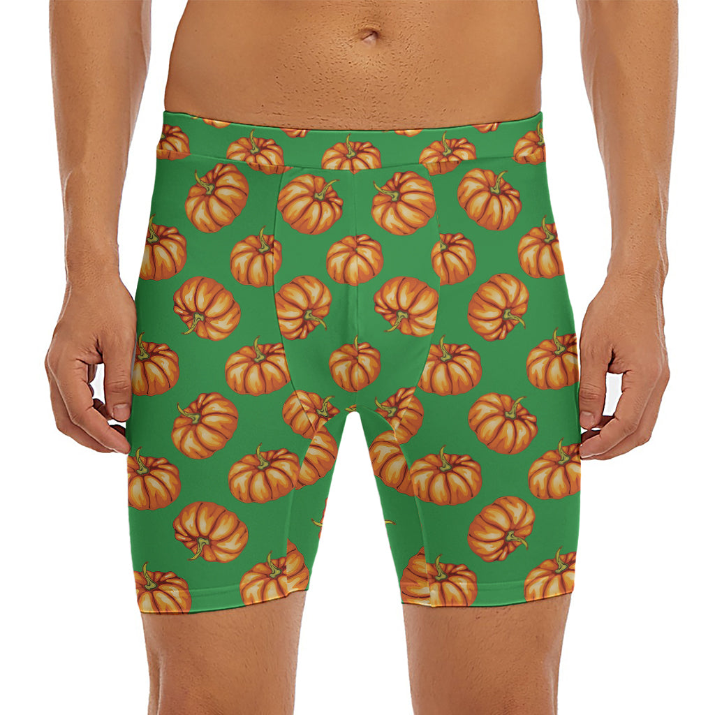 Green Pumpkin Pattern Print Men's Long Boxer Briefs