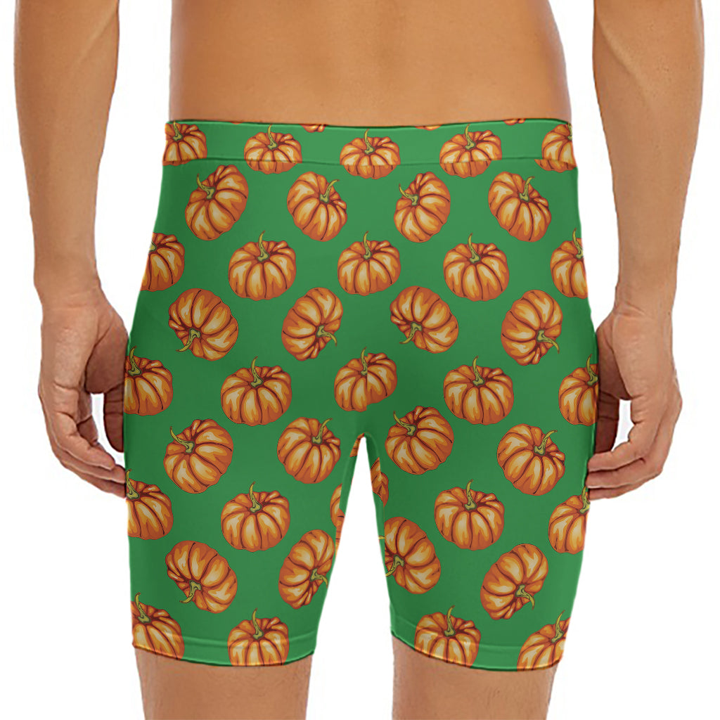 Green Pumpkin Pattern Print Men's Long Boxer Briefs