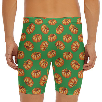 Green Pumpkin Pattern Print Men's Long Boxer Briefs