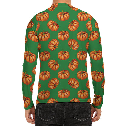 Green Pumpkin Pattern Print Men's Long Sleeve Rash Guard