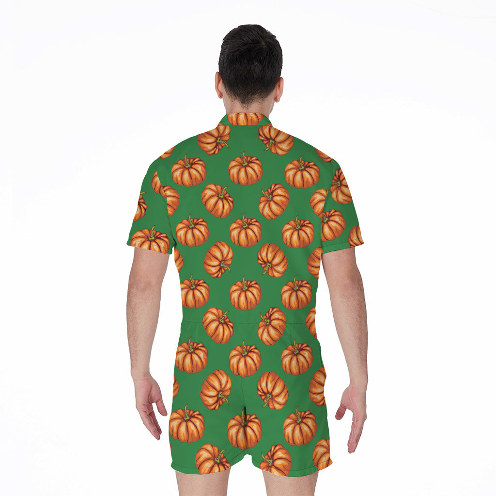 Green Pumpkin Pattern Print Men's Rompers