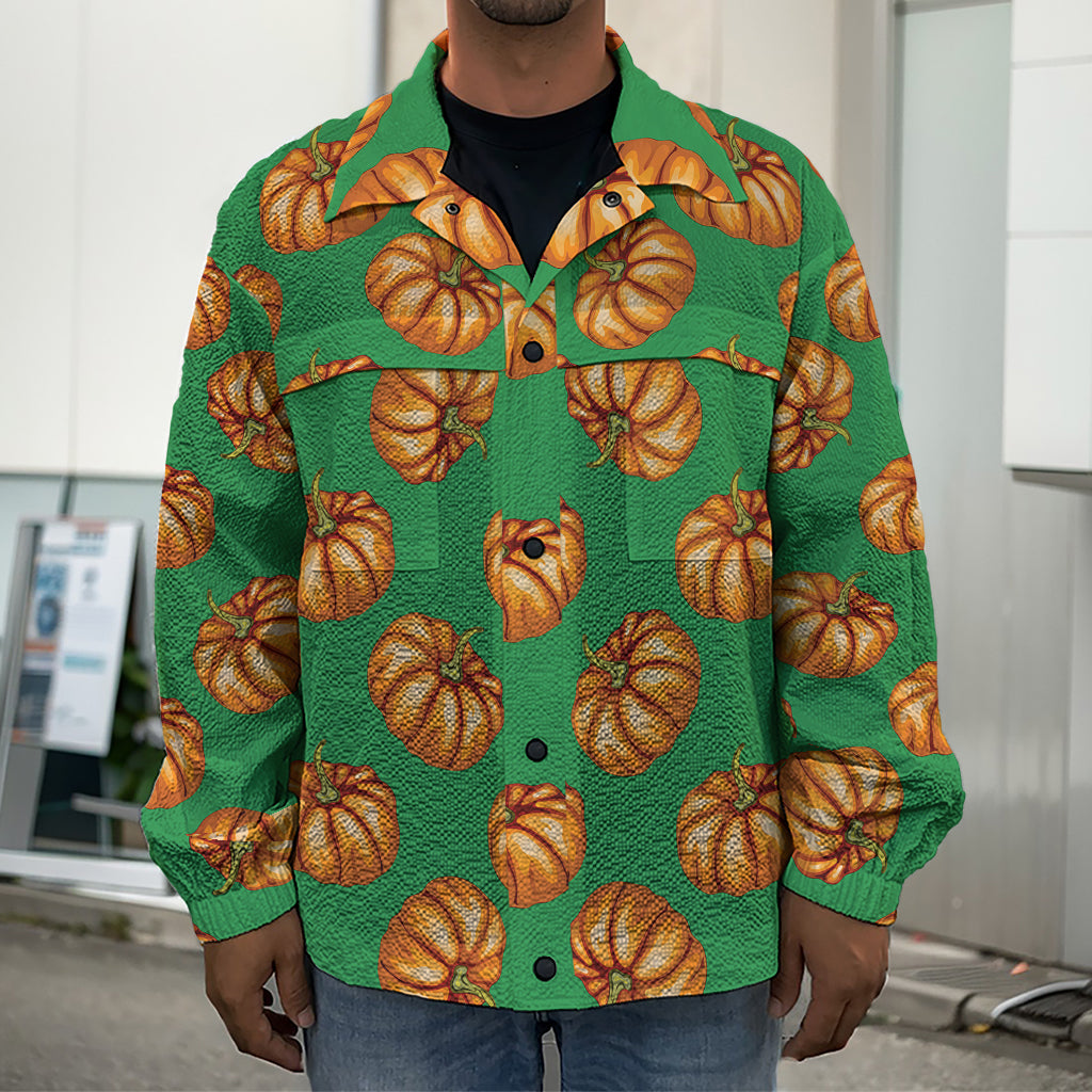 Green Pumpkin Pattern Print Men's Shirt Jacket