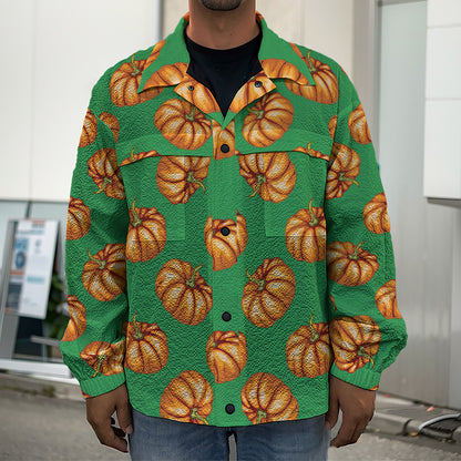 Green Pumpkin Pattern Print Men's Shirt Jacket