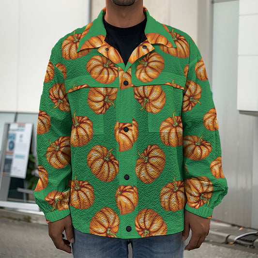 Green Pumpkin Pattern Print Men's Shirt Jacket