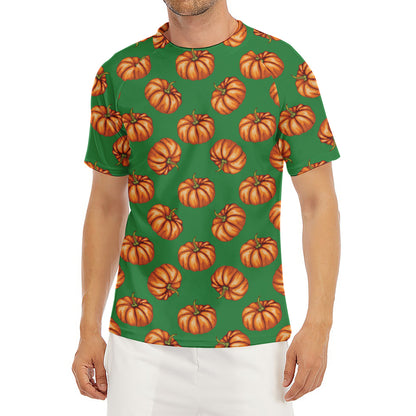 Green Pumpkin Pattern Print Men's Short Sleeve Rash Guard