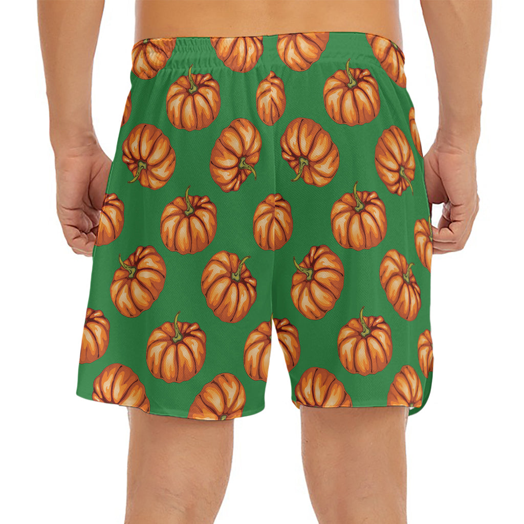 Green Pumpkin Pattern Print Men's Split Running Shorts