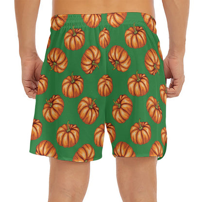 Green Pumpkin Pattern Print Men's Split Running Shorts