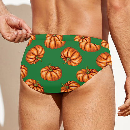 Green Pumpkin Pattern Print Men's Swim Briefs