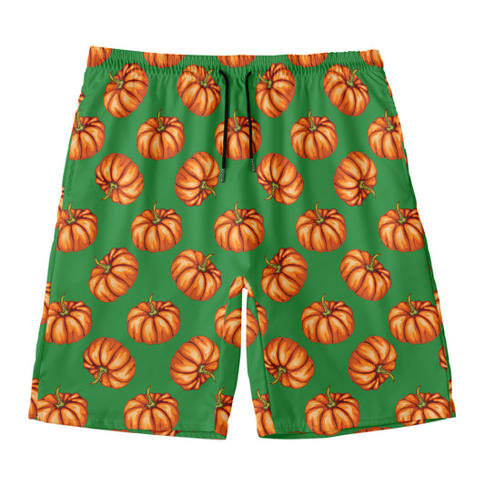 Green Pumpkin Pattern Print Men's Swim Trunks