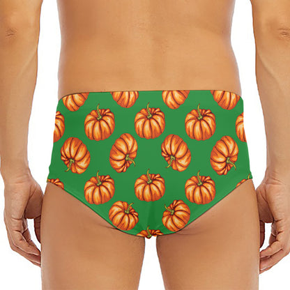 Green Pumpkin Pattern Print Men's Triangle Swim Briefs