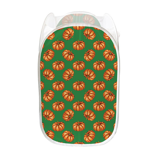 Green Pumpkin Pattern Print Mesh Laundry Hamper