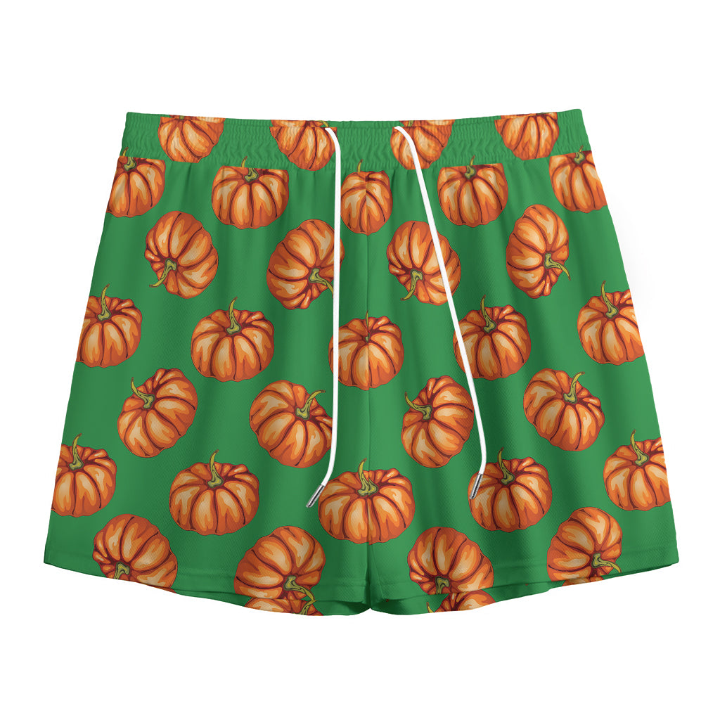 Green Pumpkin Pattern Print Mesh Shorts