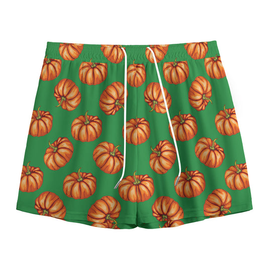 Green Pumpkin Pattern Print Mesh Shorts
