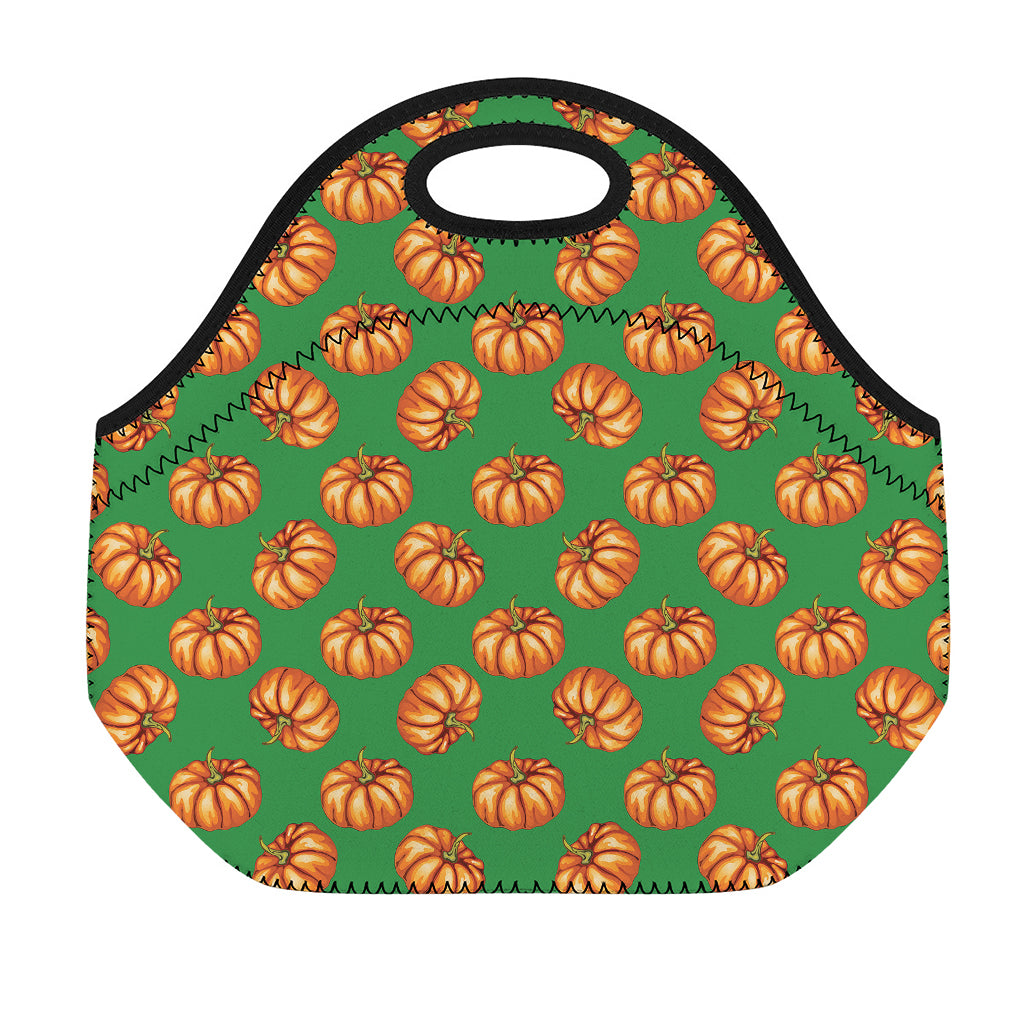 Green Pumpkin Pattern Print Neoprene Lunch Bag