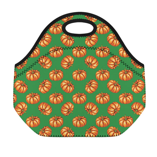 Green Pumpkin Pattern Print Neoprene Lunch Bag
