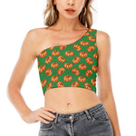 Green Pumpkin Pattern Print One Shoulder Crop Top
