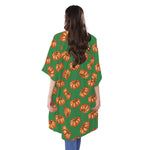 Green Pumpkin Pattern Print Open Front Beach Cover Up