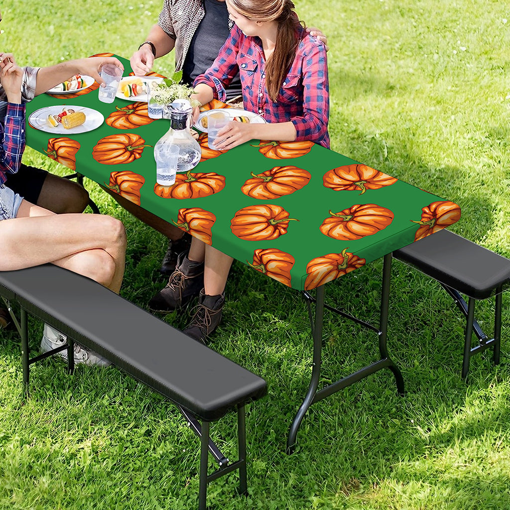 Green Pumpkin Pattern Print Picnic Table Cover