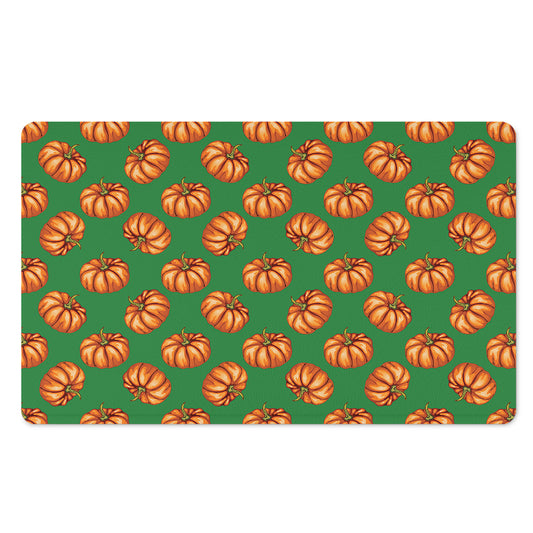 Green Pumpkin Pattern Print Polyester Doormat