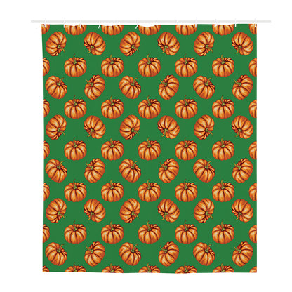 Green Pumpkin Pattern Print Polyester Shower Curtain