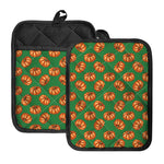 Green Pumpkin Pattern Print Pot Holders With Pocket