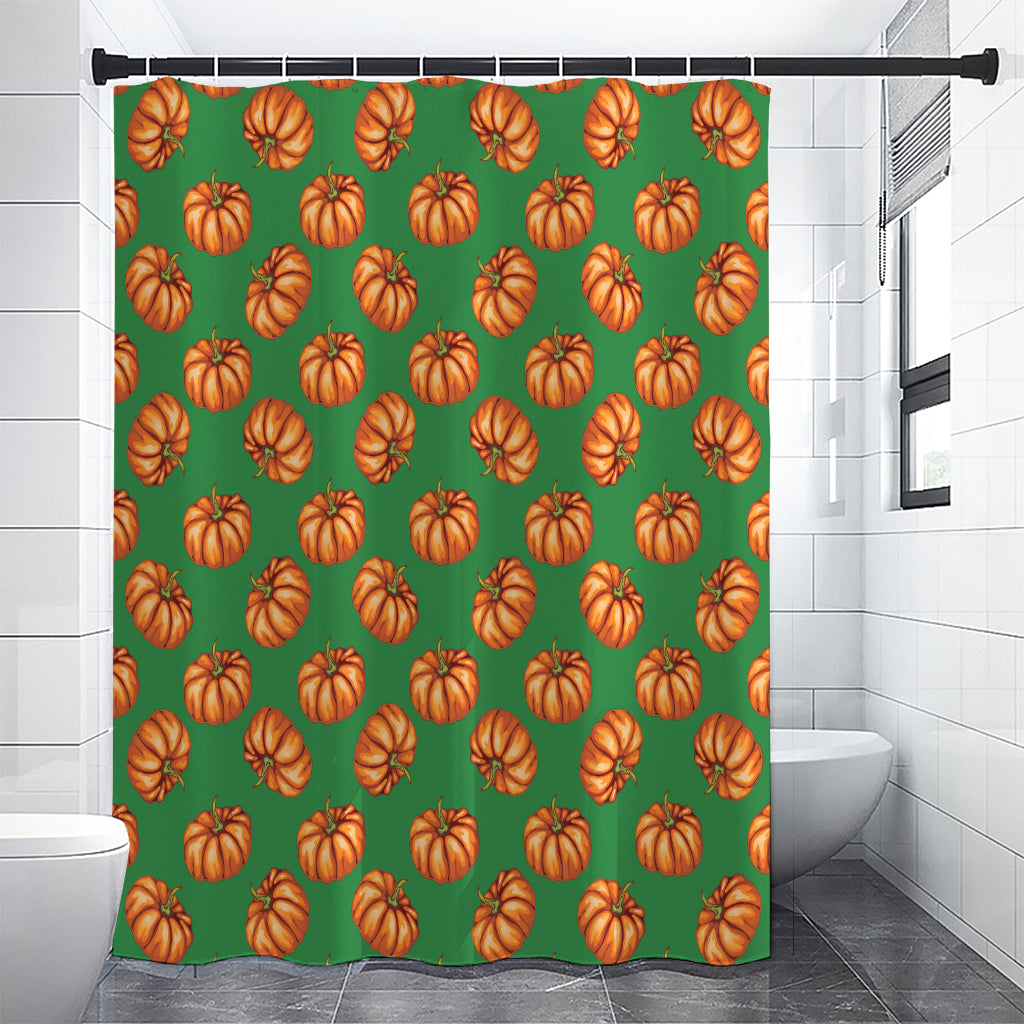 Green Pumpkin Pattern Print Premium Shower Curtain