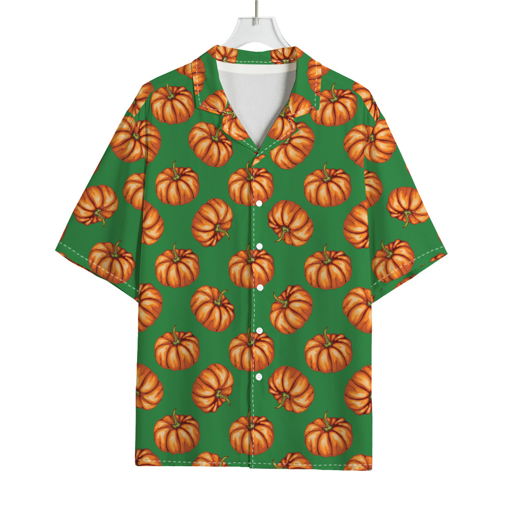 Green Pumpkin Pattern Print Rayon Hawaiian Shirt