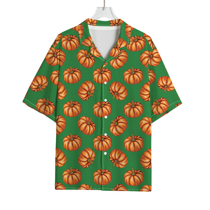 Green Pumpkin Pattern Print Rayon Hawaiian Shirt