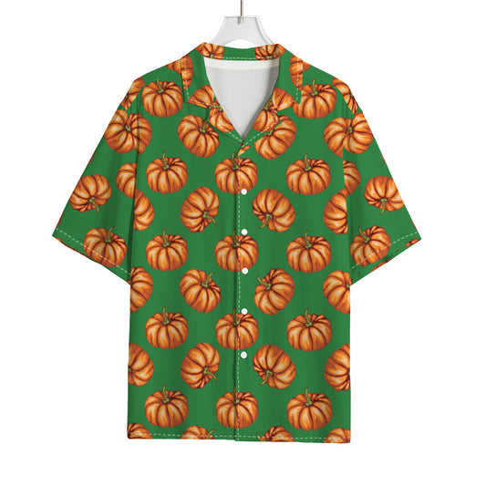 Green Pumpkin Pattern Print Rayon Hawaiian Shirt