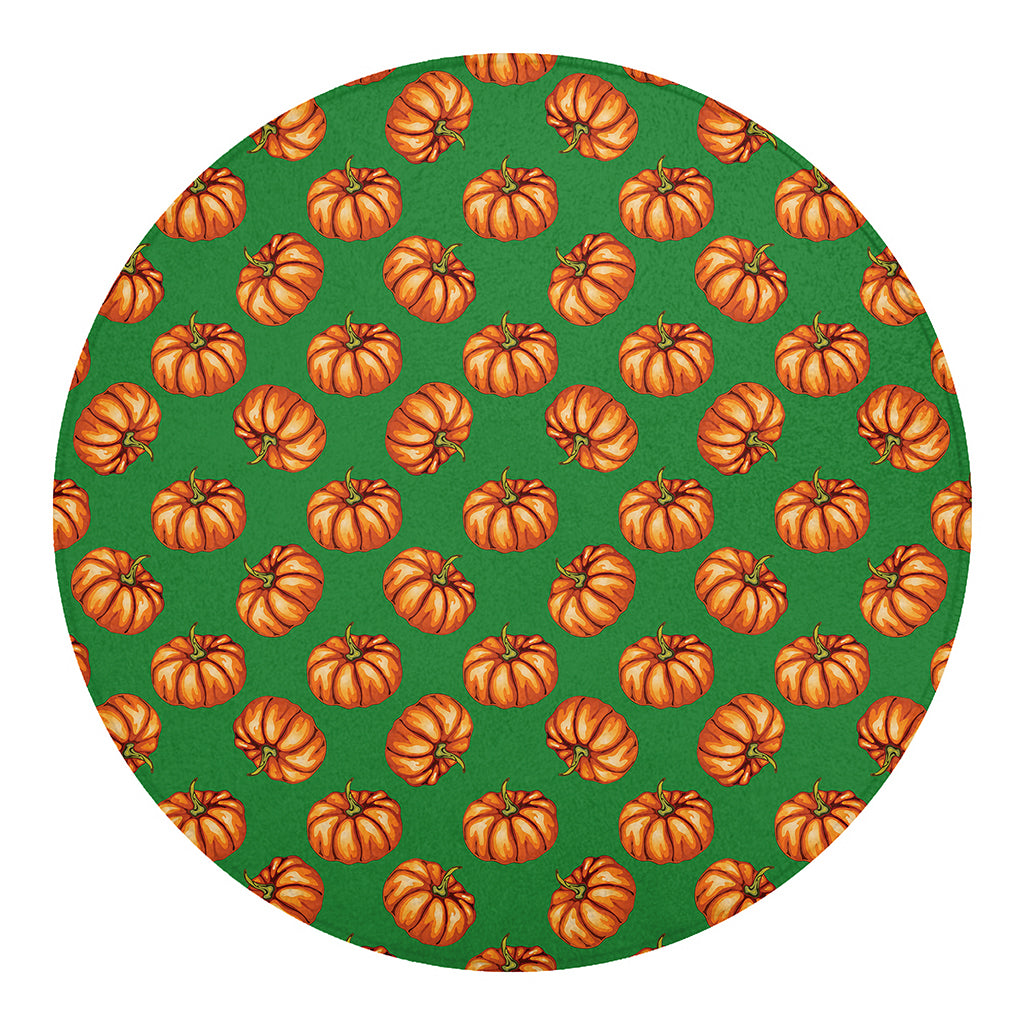 Green Pumpkin Pattern Print Round Blanket