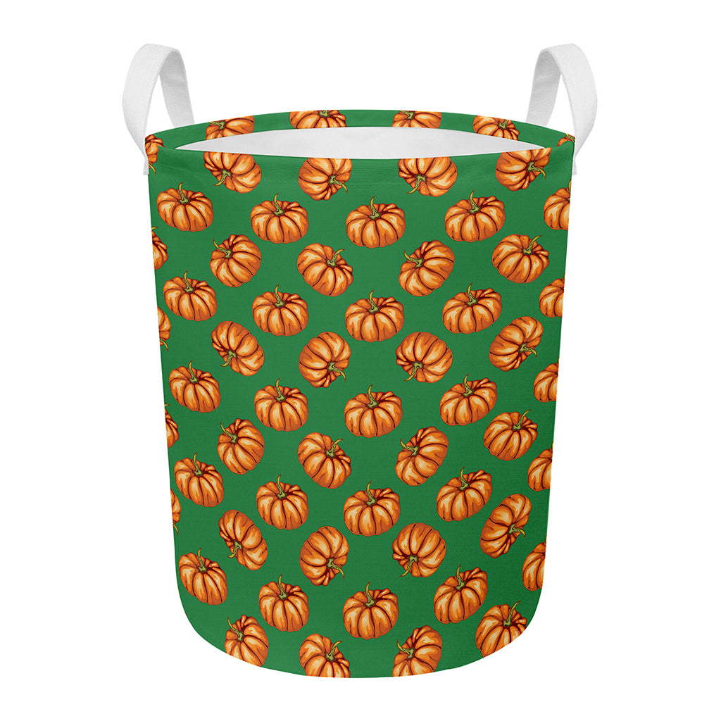 Green Pumpkin Pattern Print Round Laundry Basket