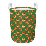 Green Pumpkin Pattern Print Round Laundry Basket