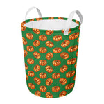 Green Pumpkin Pattern Print Round Laundry Basket
