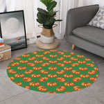 Green Pumpkin Pattern Print Round Rug