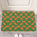 Green Pumpkin Pattern Print Rubber Doormat