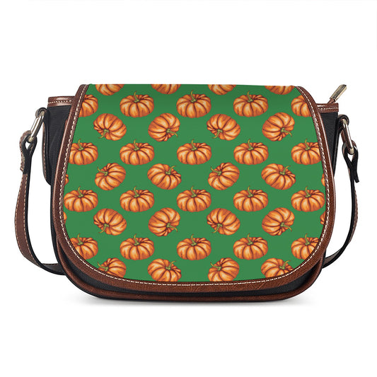 Green Pumpkin Pattern Print Saddle Bag