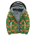 Green Pumpkin Pattern Print Sherpa Lined Zip Up Hoodie