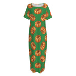 Green Pumpkin Pattern Print Short Sleeve Long Nightdress