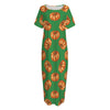 Green Pumpkin Pattern Print Short Sleeve Long Nightdress