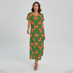 Green Pumpkin Pattern Print Short Sleeve Maxi Dress