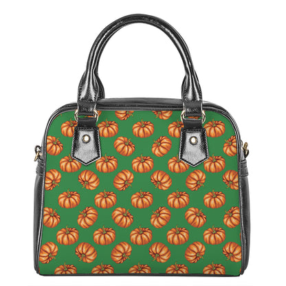 Green Pumpkin Pattern Print Shoulder Handbag