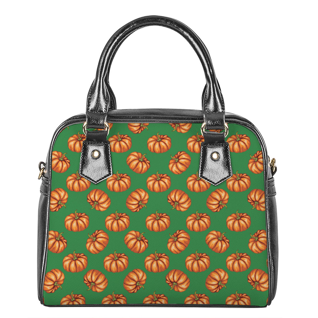 Green Pumpkin Pattern Print Shoulder Handbag