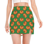 Green Pumpkin Pattern Print Side Slit Mini Skirt
