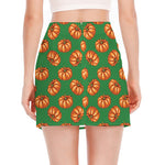 Green Pumpkin Pattern Print Side Slit Mini Skirt