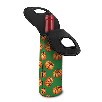 Green Pumpkin Pattern Print Single Neoprene Wine Tote
